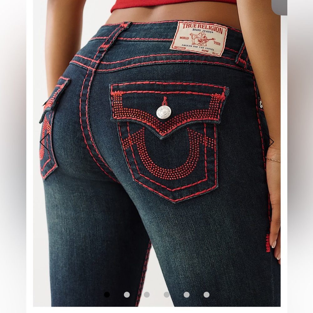 Women's horse shoe bedazzled booty embellished crystal True Religion jeans
